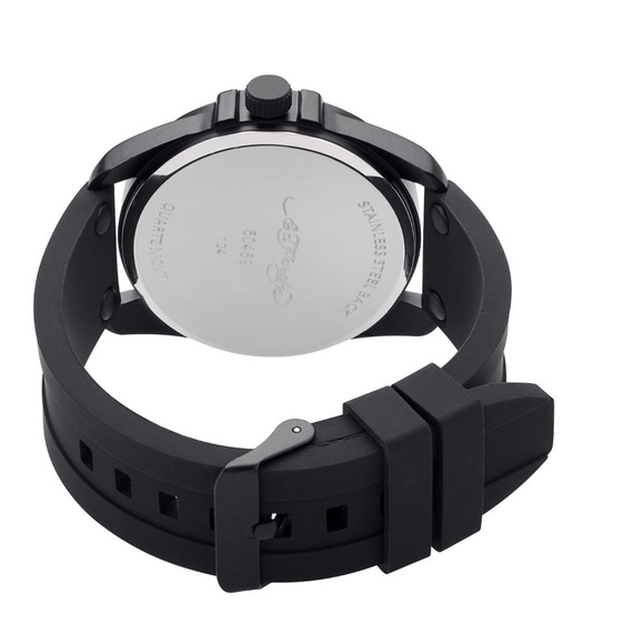Ed Hardy Men’s Skull Print Dial Matte Black Silicone Strap Analog Watch New - Picture 6 of 7